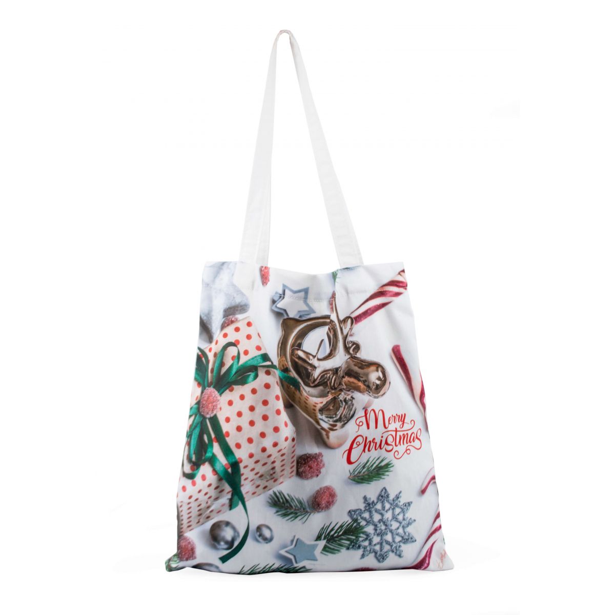 Shopper in cotone con stampa Natale