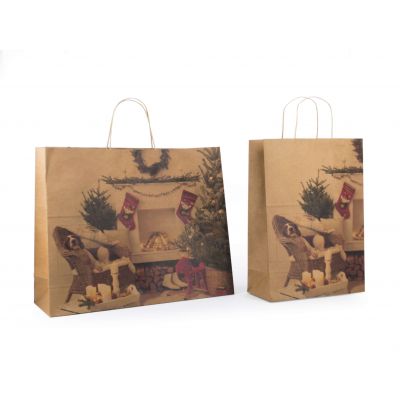 SHopper con stamp natale colore avana